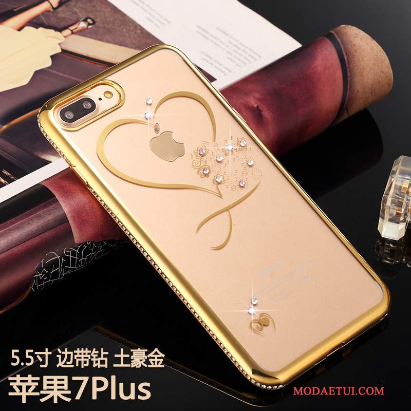 Futerał iPhone 7 Plus Miękki Tendencjana Telefon, Etui iPhone 7 Plus Rhinestone Anti-fall Złoto