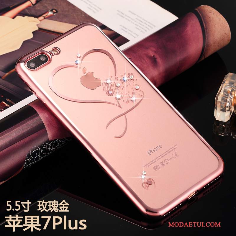 Futerał iPhone 7 Plus Miękki Tendencjana Telefon, Etui iPhone 7 Plus Rhinestone Anti-fall Złoto