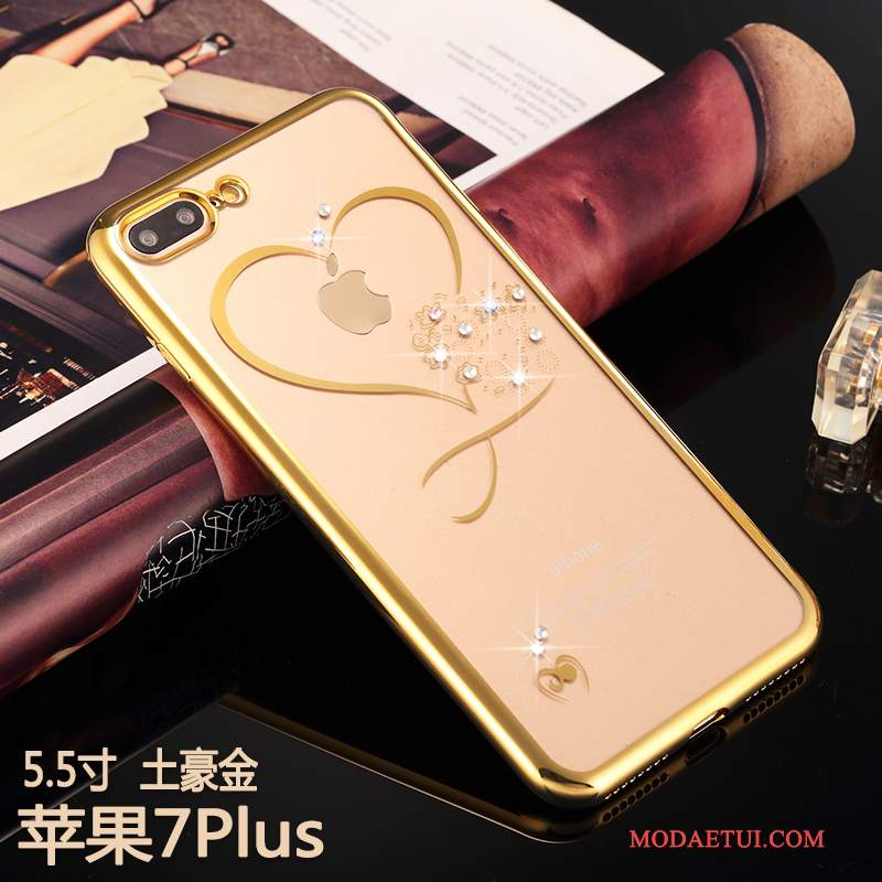 Futerał iPhone 7 Plus Miękki Tendencjana Telefon, Etui iPhone 7 Plus Rhinestone Anti-fall Złoto