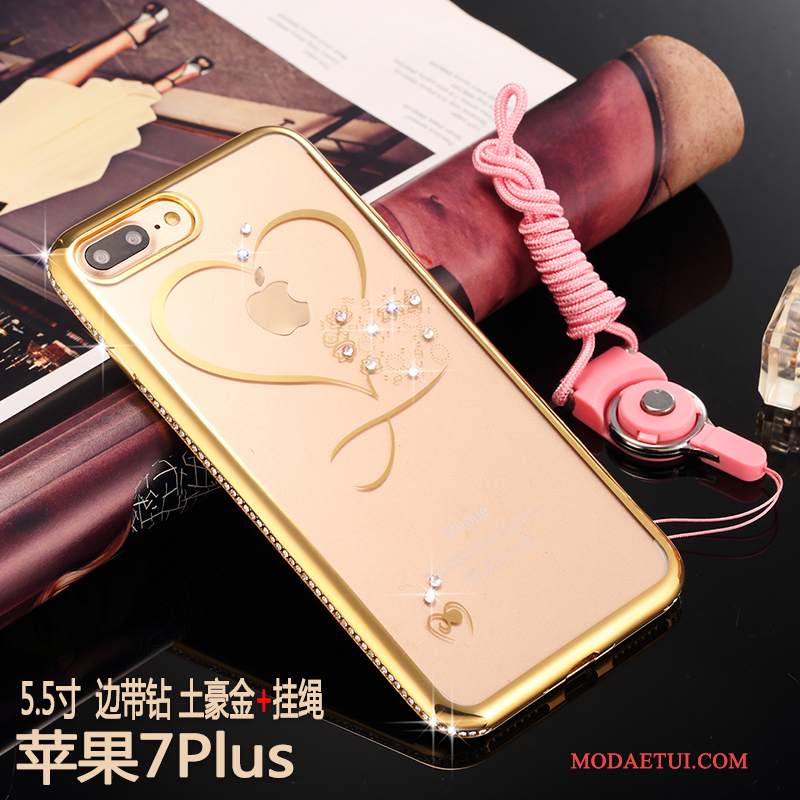 Futerał iPhone 7 Plus Miękki Tendencjana Telefon, Etui iPhone 7 Plus Rhinestone Anti-fall Złoto