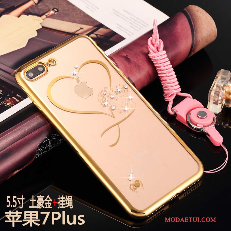 Futerał iPhone 7 Plus Miękki Tendencjana Telefon, Etui iPhone 7 Plus Rhinestone Anti-fall Złoto