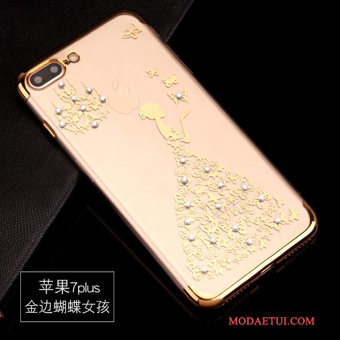 Futerał iPhone 7 Plus Rhinestone Na Telefon Anti-fall, Etui iPhone 7 Plus Miękki Tendencja Złoto