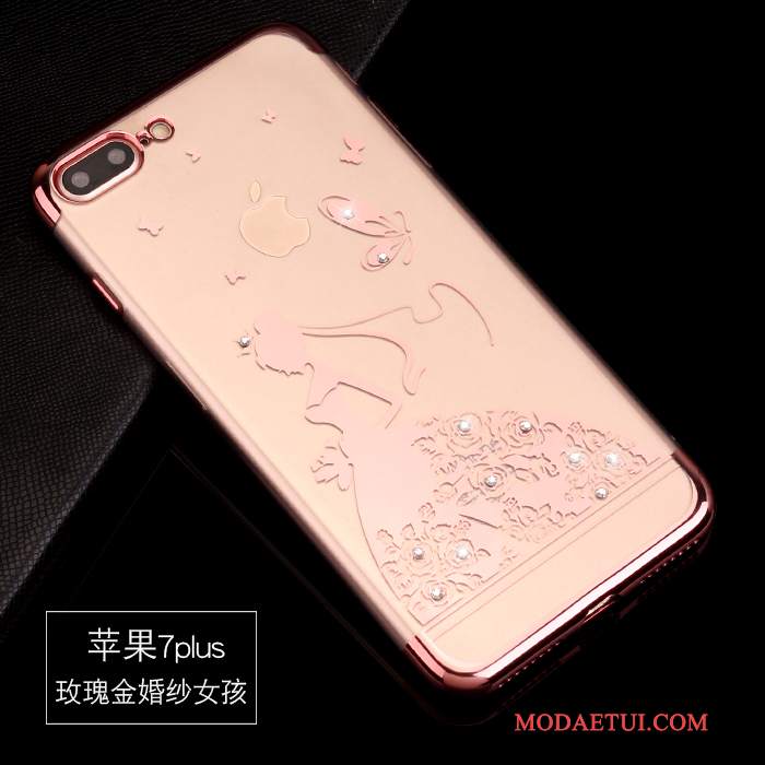 Futerał iPhone 7 Plus Rhinestone Na Telefon Anti-fall, Etui iPhone 7 Plus Miękki Tendencja Złoto