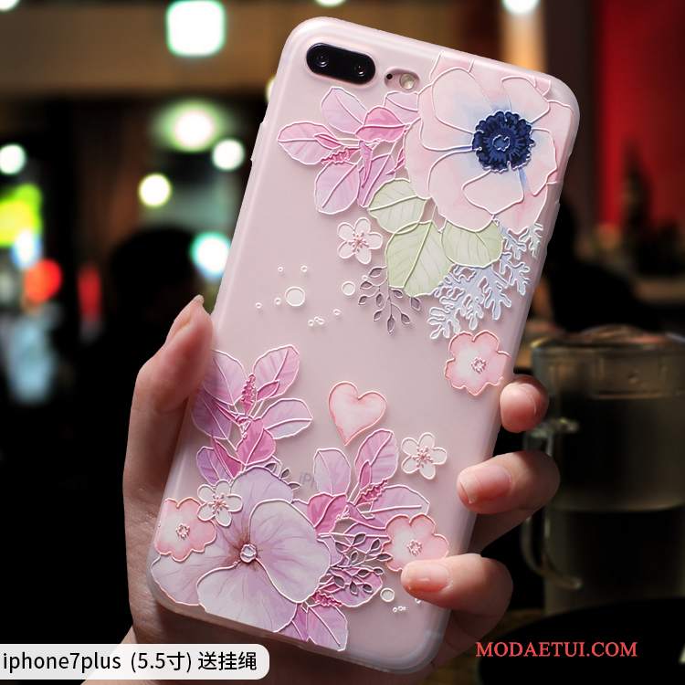Futerał iPhone 7 Plus Torby Anti-fall Modna Marka, Etui iPhone 7 Plus Silikonowe Nubuku Różowe