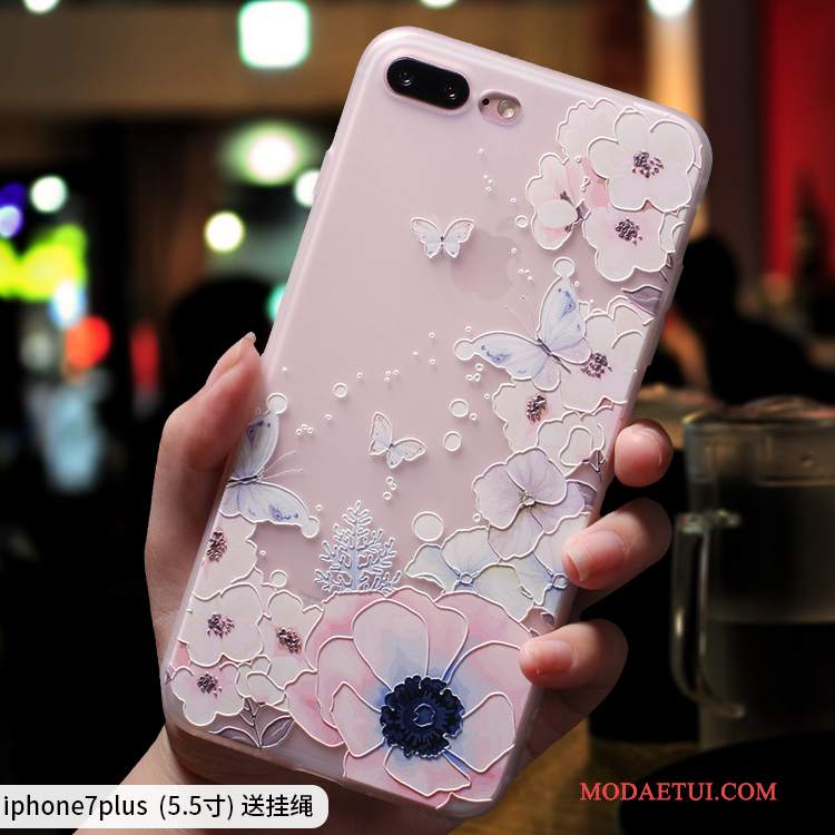 Futerał iPhone 7 Plus Torby Anti-fall Modna Marka, Etui iPhone 7 Plus Silikonowe Nubuku Różowe