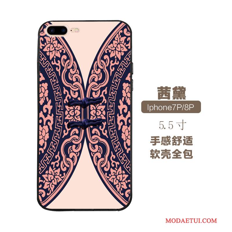 Futerał iPhone 7 Relief Chiński Stylna Telefon, Etui iPhone 7 Miękki Etniczny Różowe