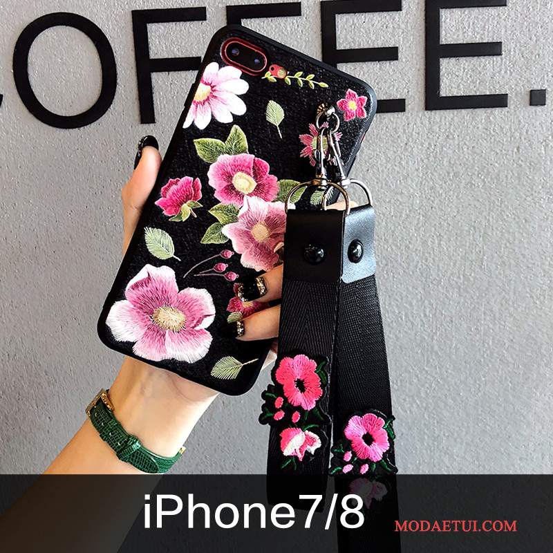 Futerał iPhone 7 Relief Nowy Kwiaty, Etui iPhone 7 Miękki Niebieski Modna Marka
