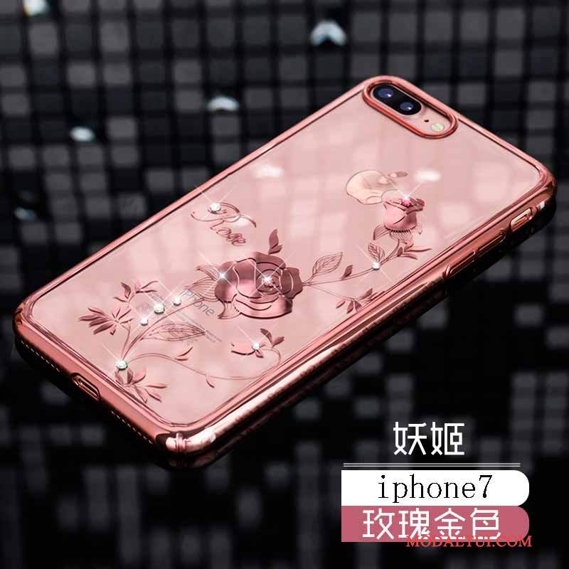 Futerał iPhone 7 Rhinestone Nowy Cienka, Etui iPhone 7 Luksusowy Złoto Anti-fall