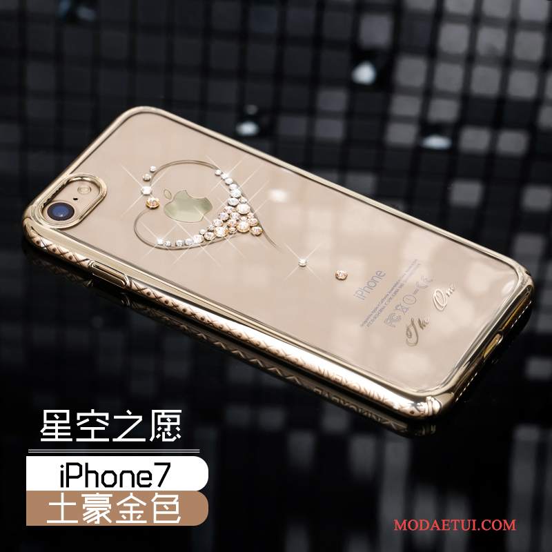Futerał iPhone 7 Rhinestone Nowy Cienka, Etui iPhone 7 Luksusowy Złoto Anti-fall