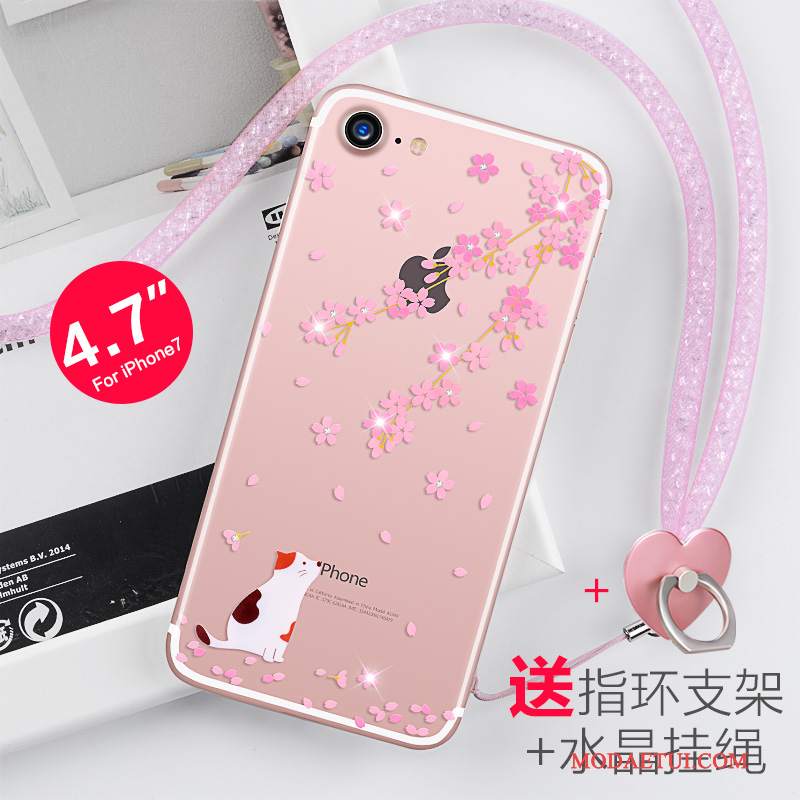 Futerał iPhone 7 Rhinestone Przezroczysty Nowy, Etui iPhone 7 Silikonowe Wiszące Ozdobyna Telefon