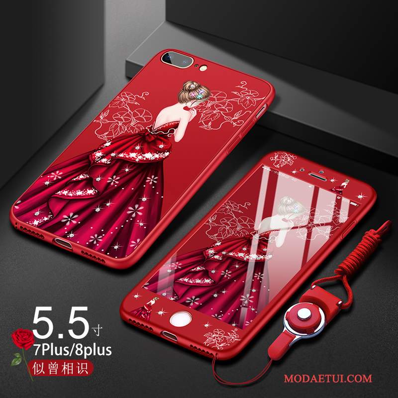 Futerał iPhone 8 Plus Miękki Anti-fall Nubuku, Etui iPhone 8 Plus Torby Wiszące Ozdoby Czerwony