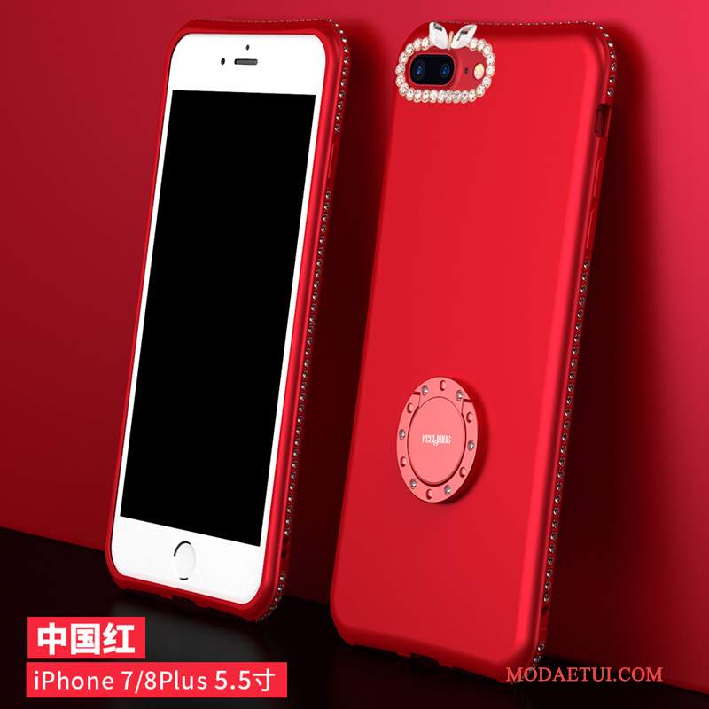 Futerał iPhone 8 Plus Miękki Anti-fallna Telefon, Etui iPhone 8 Plus Rhinestone Czerwony Nubuku