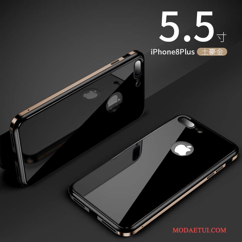 Futerał iPhone 8 Plus Ochraniacz Tendencja Szkło Hartowane, Etui iPhone 8 Plus Metal Na Telefon Anti-fall
