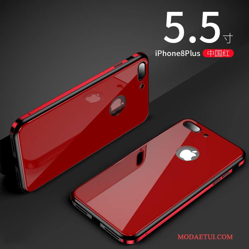 Futerał iPhone 8 Plus Ochraniacz Tendencja Szkło Hartowane, Etui iPhone 8 Plus Metal Na Telefon Anti-fall