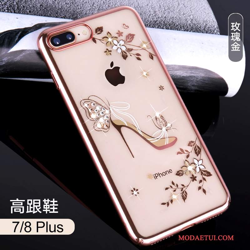 Futerał iPhone 8 Plus Rhinestone Na Telefon Trudno, Etui iPhone 8 Plus Luksusowy Przezroczysty Złoto