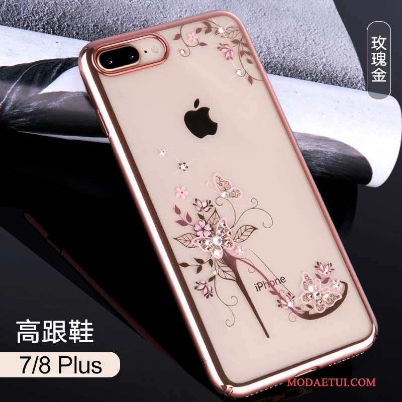 Futerał iPhone 8 Plus Rhinestone Na Telefon Trudno, Etui iPhone 8 Plus Luksusowy Przezroczysty Złoto