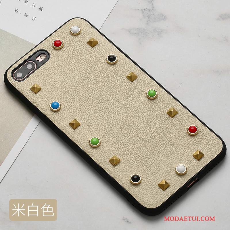 Futerał iPhone 8 Rhinestone Khaki Modna Marka, Etui iPhone 8 Skóra Anti-fall Nity