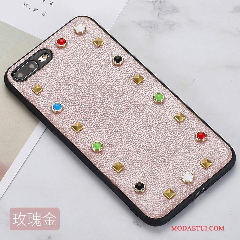 Futerał iPhone 8 Rhinestone Khaki Modna Marka, Etui iPhone 8 Skóra Anti-fall Nity