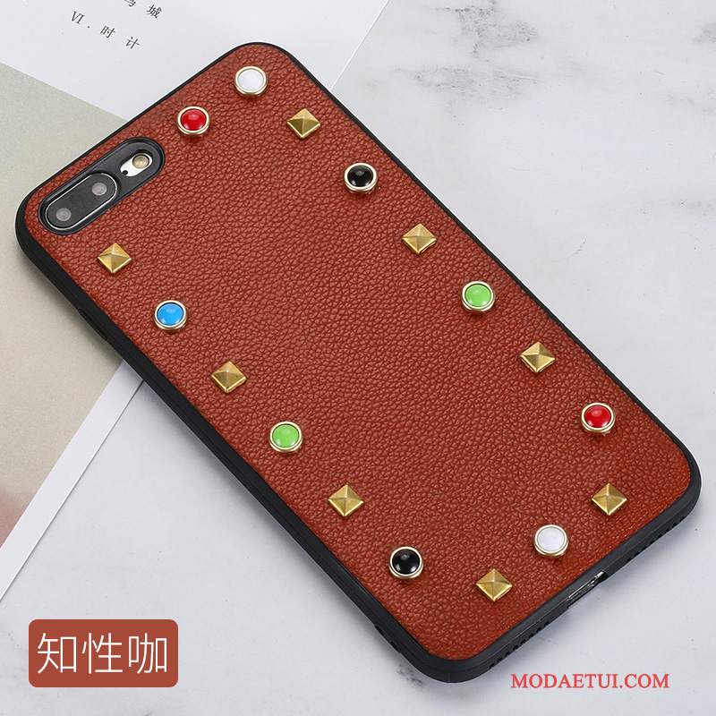 Futerał iPhone 8 Rhinestone Khaki Modna Marka, Etui iPhone 8 Skóra Anti-fall Nity