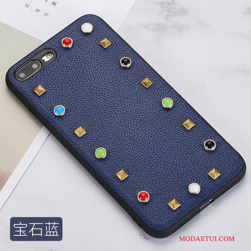 Futerał iPhone 8 Rhinestone Khaki Modna Marka, Etui iPhone 8 Skóra Anti-fall Nity