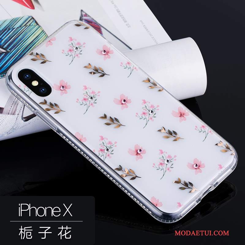 Futerał iPhone X Luksusowy Anti-fallna Telefon, Etui iPhone X Rhinestone Różowe Wiszące Ozdoby