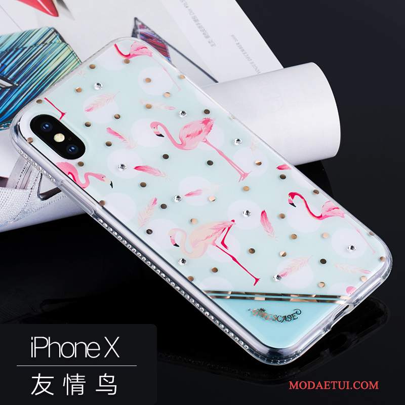 Futerał iPhone X Luksusowy Anti-fallna Telefon, Etui iPhone X Rhinestone Różowe Wiszące Ozdoby