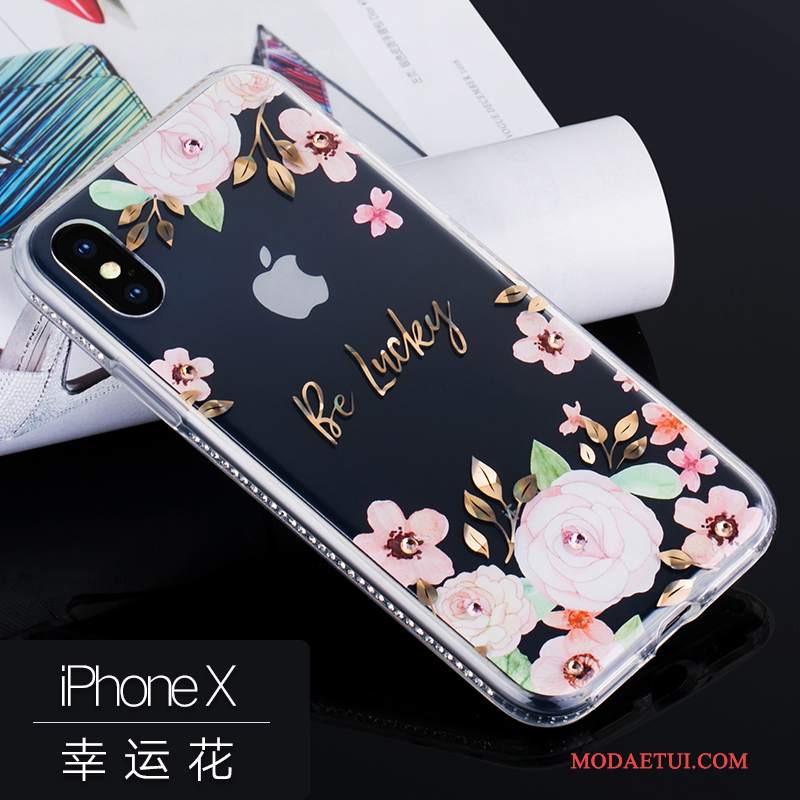 Futerał iPhone X Luksusowy Anti-fallna Telefon, Etui iPhone X Rhinestone Różowe Wiszące Ozdoby