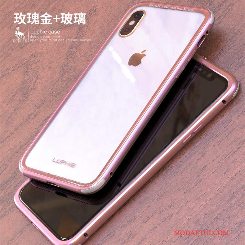 Futerał iPhone X Metal Przezroczysty Tylna Pokrywa, Etui iPhone X Ochraniacz Biznes Szkło Hartowane