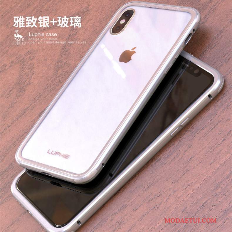 Futerał iPhone X Metal Przezroczysty Tylna Pokrywa, Etui iPhone X Ochraniacz Biznes Szkło Hartowane