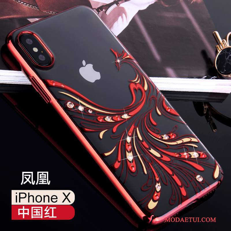 Futerał iPhone X Rhinestone Anti-fall Przezroczysty, Etui iPhone X Kreatywne Na Telefon Złoto