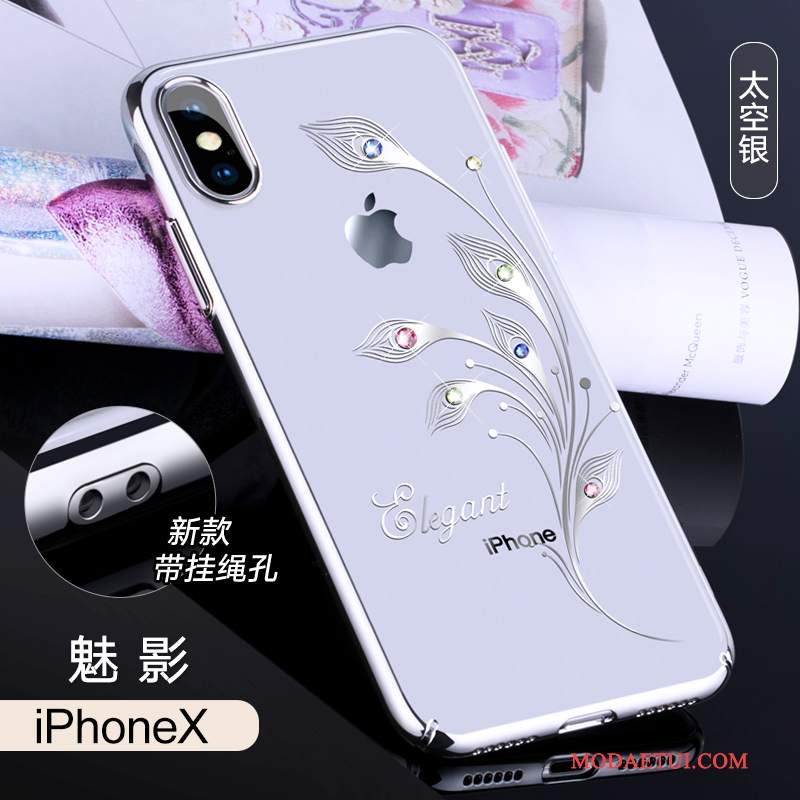 Futerał iPhone X Rhinestone Nowyna Telefon, Etui iPhone X Luksusowy Biały Anti-fall