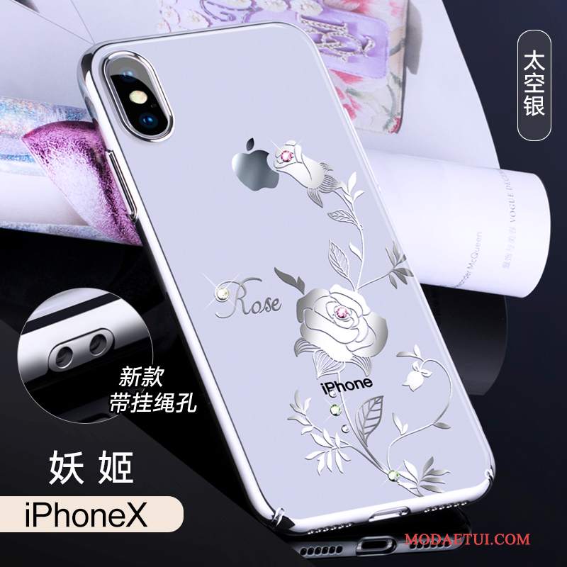 Futerał iPhone X Rhinestone Nowyna Telefon, Etui iPhone X Luksusowy Biały Anti-fall