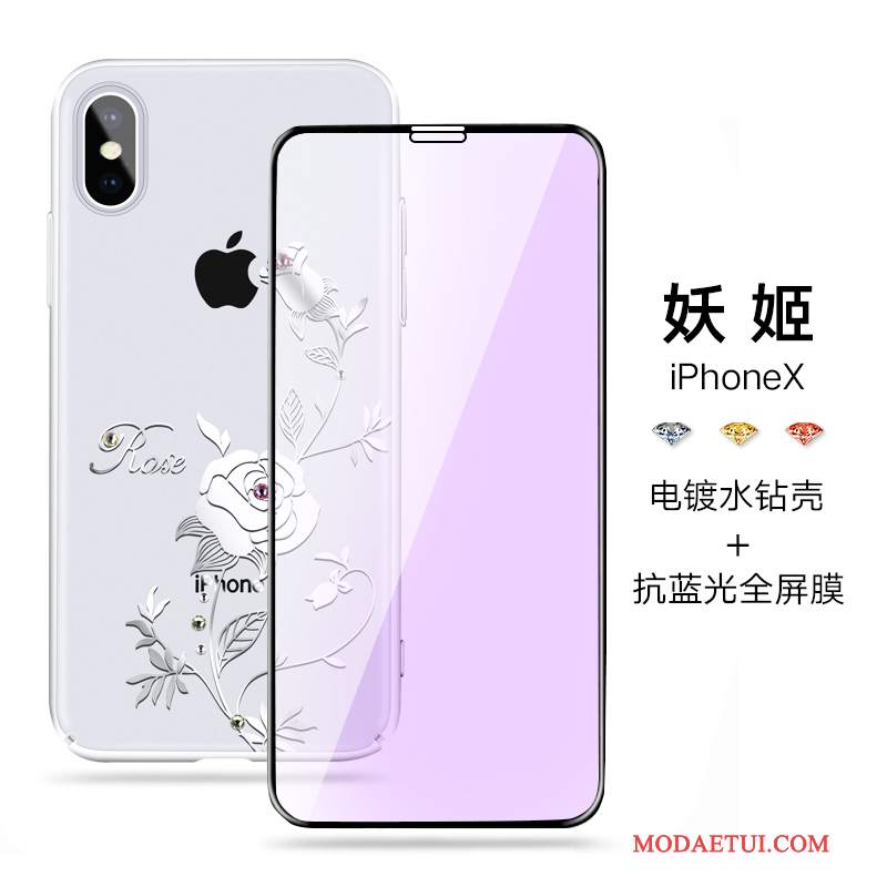 Futerał iPhone X Rhinestone Nowyna Telefon, Etui iPhone X Luksusowy Biały Anti-fall