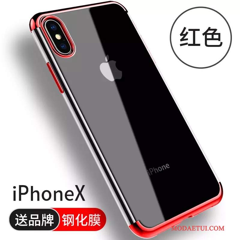 Futerał iPhone X Silikonowe Czerwony Tendencja, Etui iPhone X Anti-fall Przezroczysty