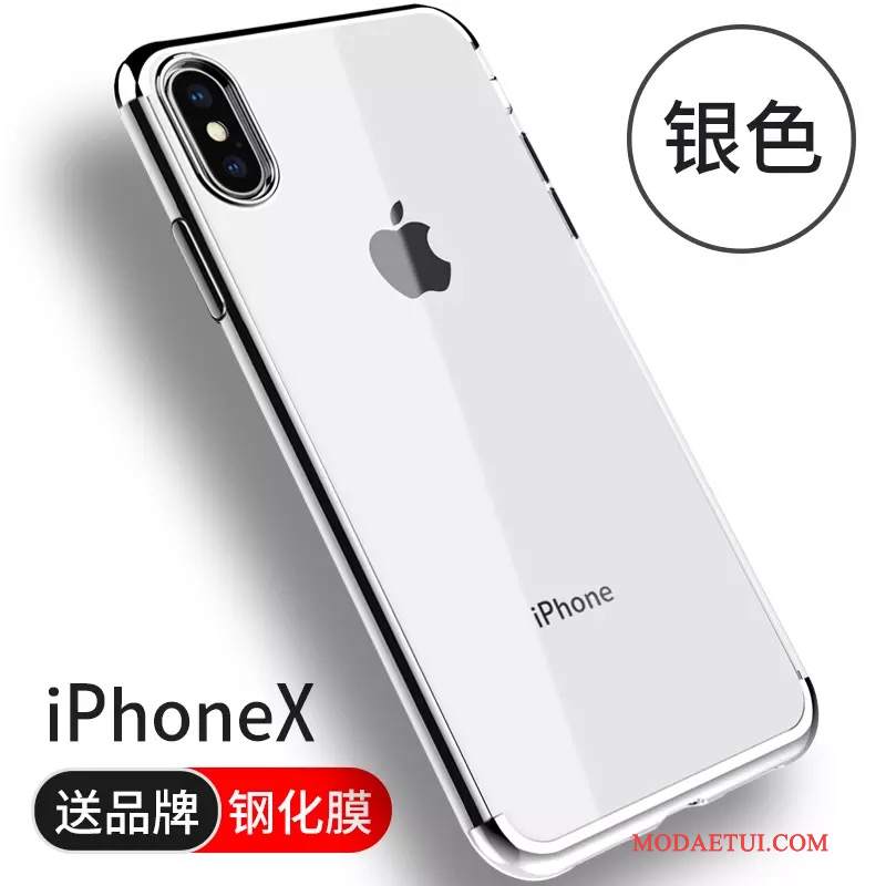 Futerał iPhone X Silikonowe Czerwony Tendencja, Etui iPhone X Anti-fall Przezroczysty