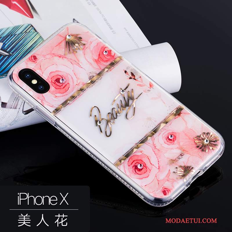 Futerał iPhone X Silikonowe Osobowość Różowe, Etui iPhone X Rhinestone Anti-fall Modna Marka