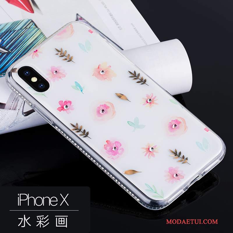 Futerał iPhone X Silikonowe Osobowość Różowe, Etui iPhone X Rhinestone Anti-fall Modna Marka