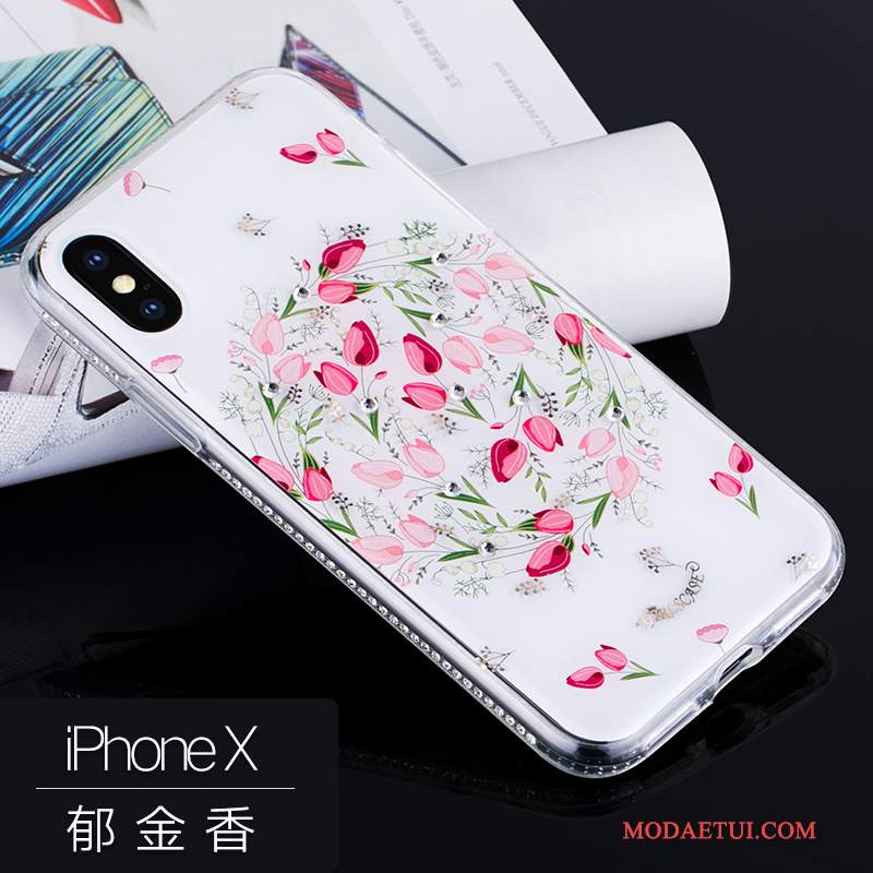 Futerał iPhone X Silikonowe Osobowość Różowe, Etui iPhone X Rhinestone Anti-fall Modna Marka