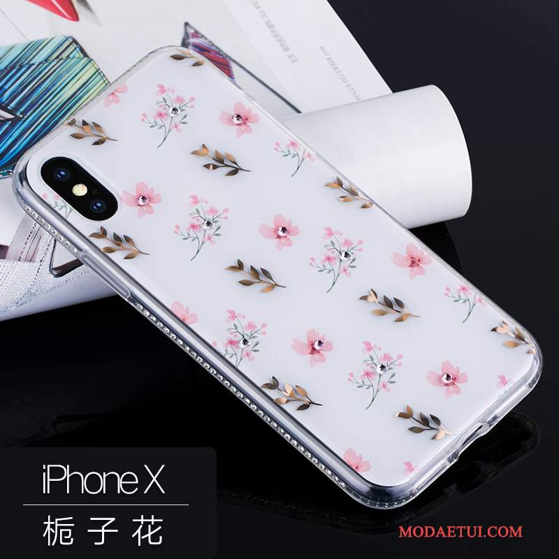 Futerał iPhone X Silikonowe Osobowość Różowe, Etui iPhone X Rhinestone Anti-fall Modna Marka