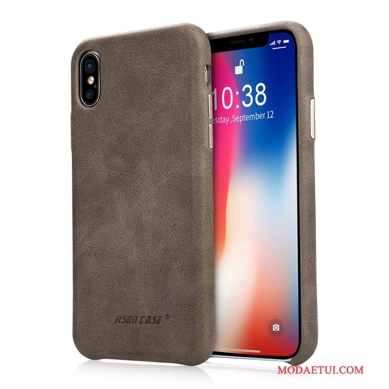 Futerał iPhone X Skóra Szary Nowy, Etui iPhone X Torby Cienkie Biznes