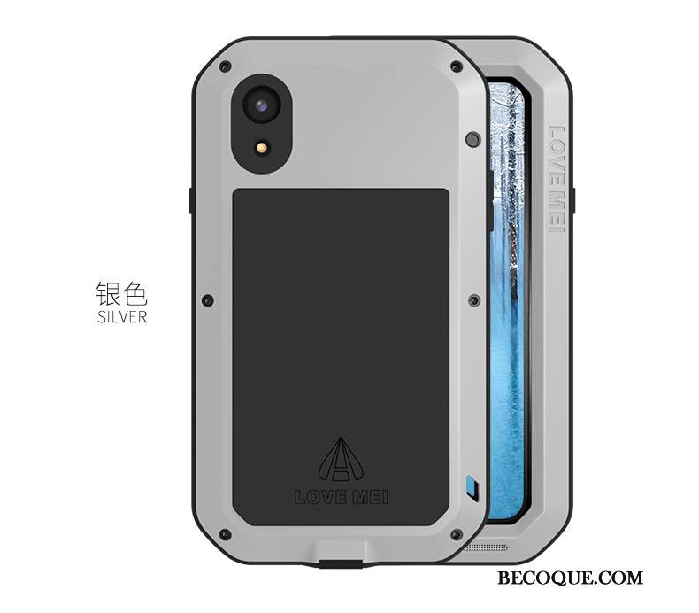 Futerał iPhone Xr Metal Czarny Trzy Mechanizmy Obronne, Etui iPhone Xr Ochraniacz Anti-fall Granica