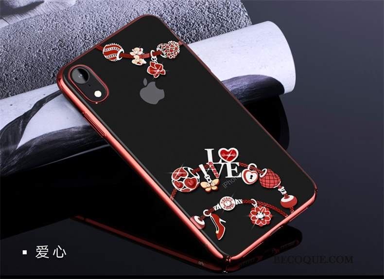 Futerał iPhone Xr Rhinestone Anti-fall Czarny, Etui iPhone Xr Luksusowy Złoto Trudno