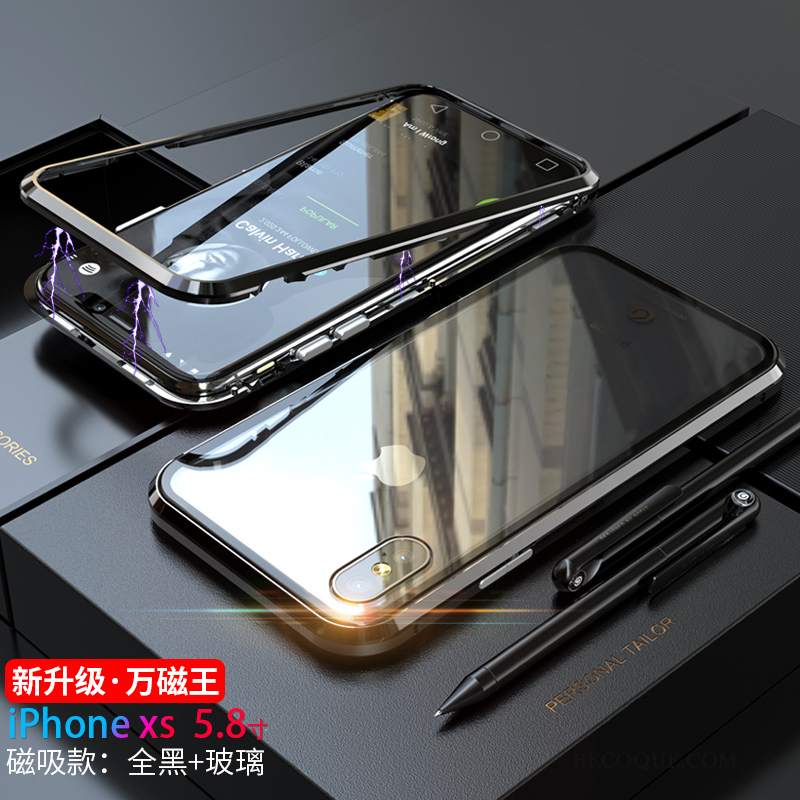 Futerał iPhone Xs Kreatywne Przezroczystyna Telefon, Etui iPhone Xs Metal Granica Szkło