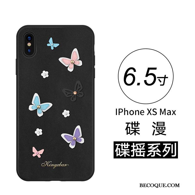 Futerał iPhone Xs Max Skóra Osobowość Motyl, Etui iPhone Xs Max Moda Czarnyna Telefon