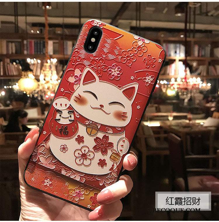Futerał iPhone Xs Relief Czarny Kwiaty Brzoskwini, Etui iPhone Xs Bogactwona Telefon
