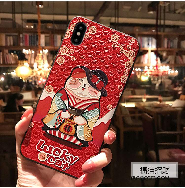 Futerał iPhone Xs Relief Czarny Kwiaty Brzoskwini, Etui iPhone Xs Bogactwona Telefon