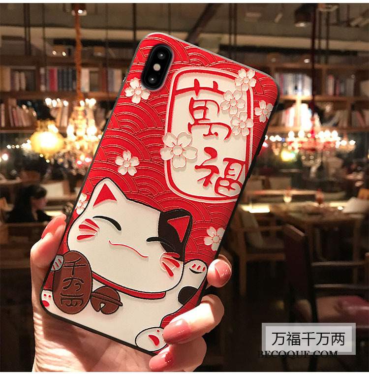 Futerał iPhone Xs Relief Czarny Kwiaty Brzoskwini, Etui iPhone Xs Bogactwona Telefon