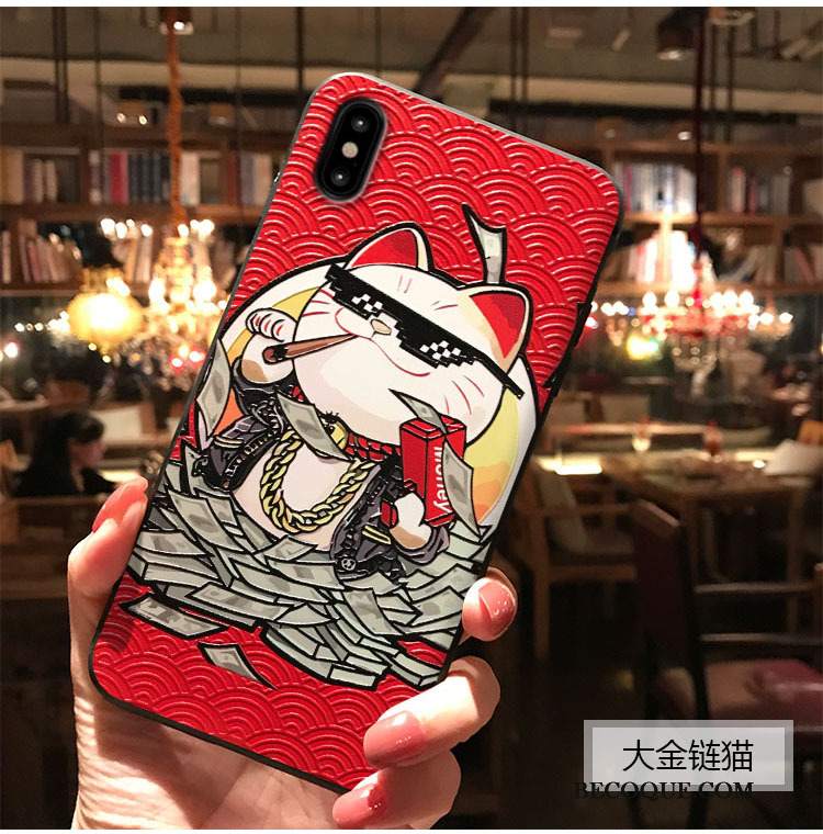 Futerał iPhone Xs Relief Czarny Kwiaty Brzoskwini, Etui iPhone Xs Bogactwona Telefon