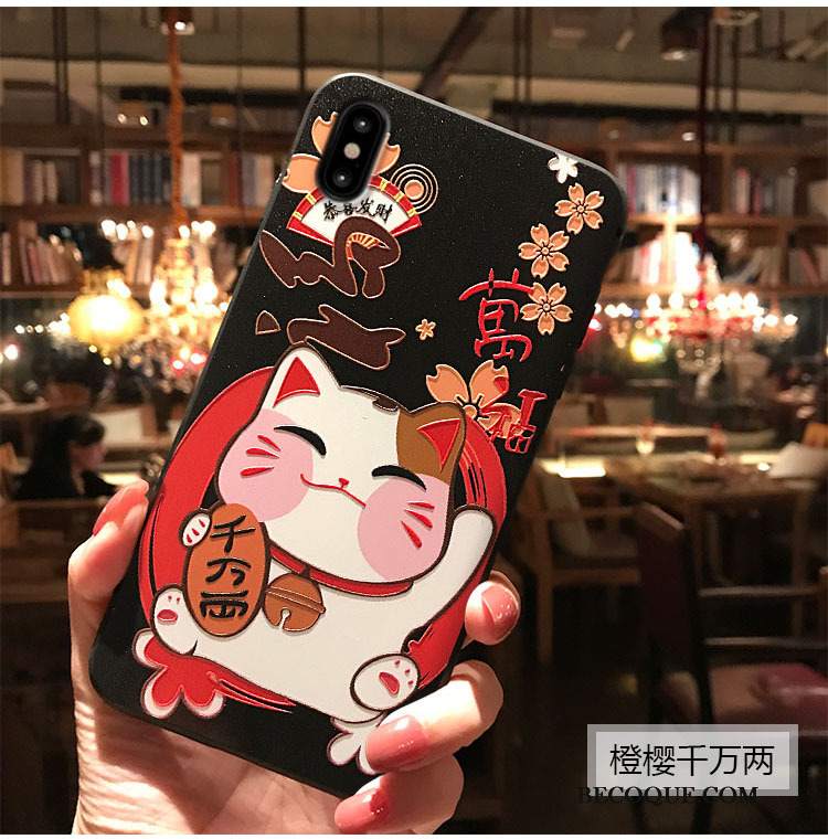 Futerał iPhone Xs Relief Czarny Kwiaty Brzoskwini, Etui iPhone Xs Bogactwona Telefon