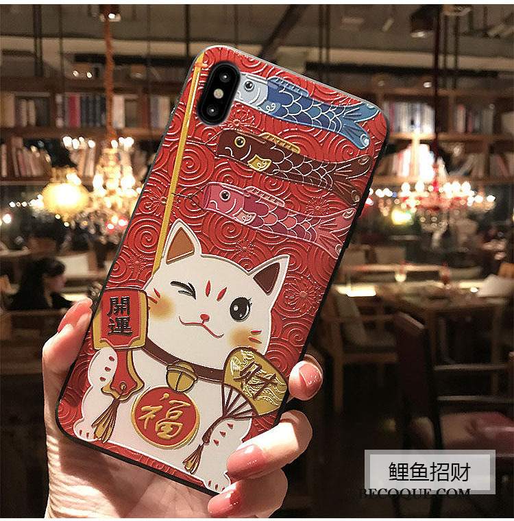Futerał iPhone Xs Relief Czarny Kwiaty Brzoskwini, Etui iPhone Xs Bogactwona Telefon